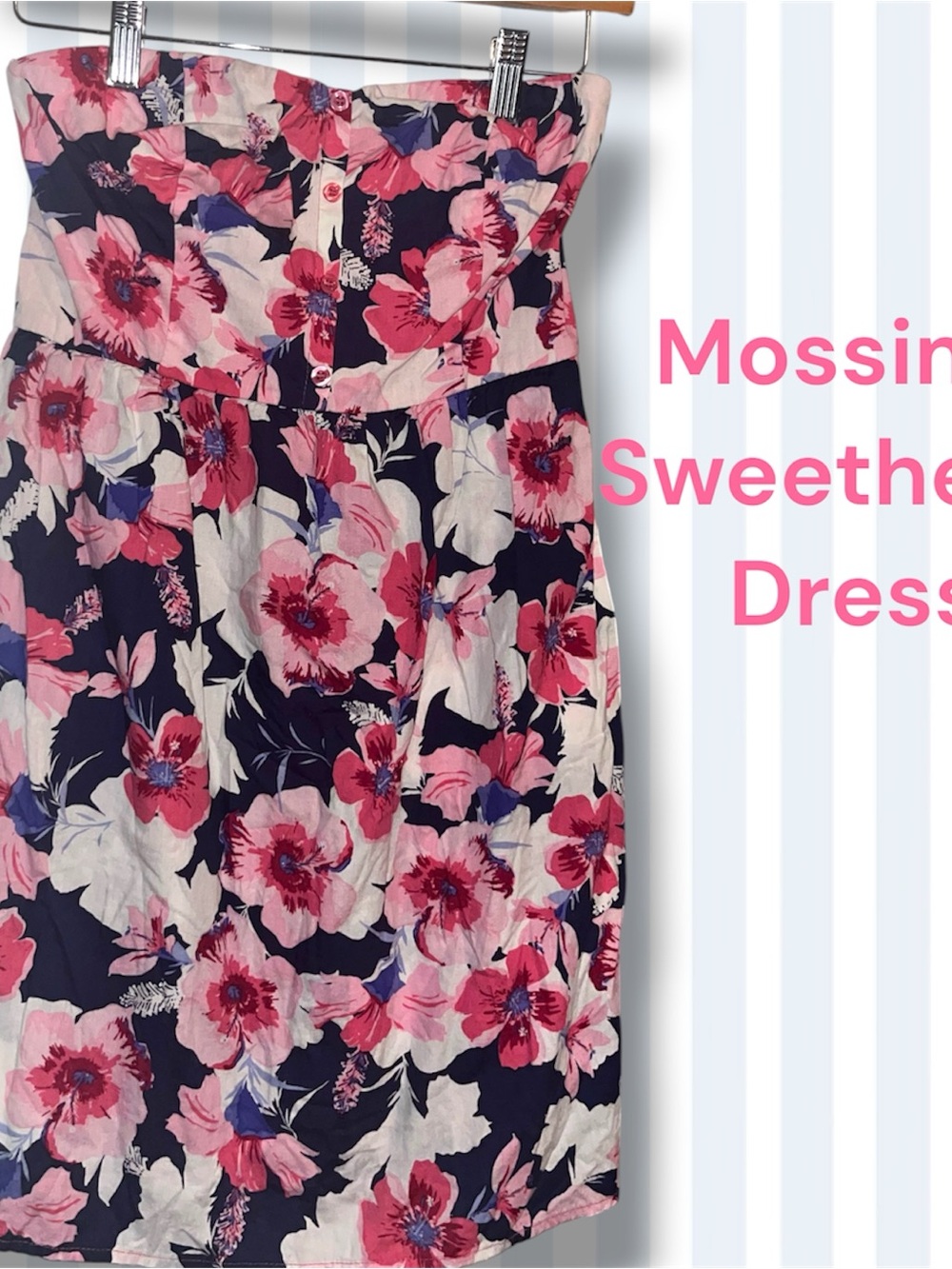 Mossimo Supply Co. Navy Strapless Floral Dress with Pink and White Flowers